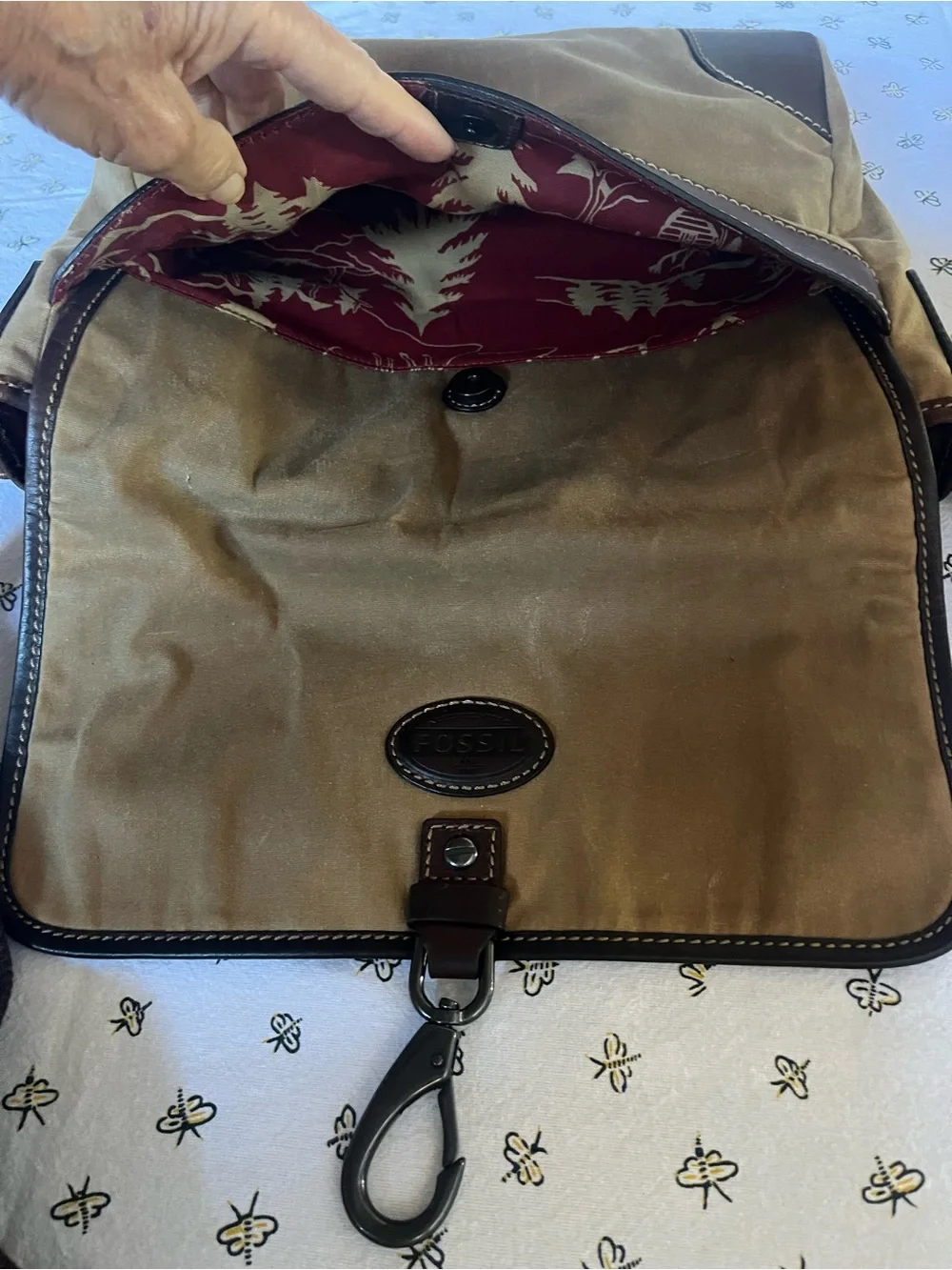Fossil Brown and Dark Brown Canvas Messenger Bag